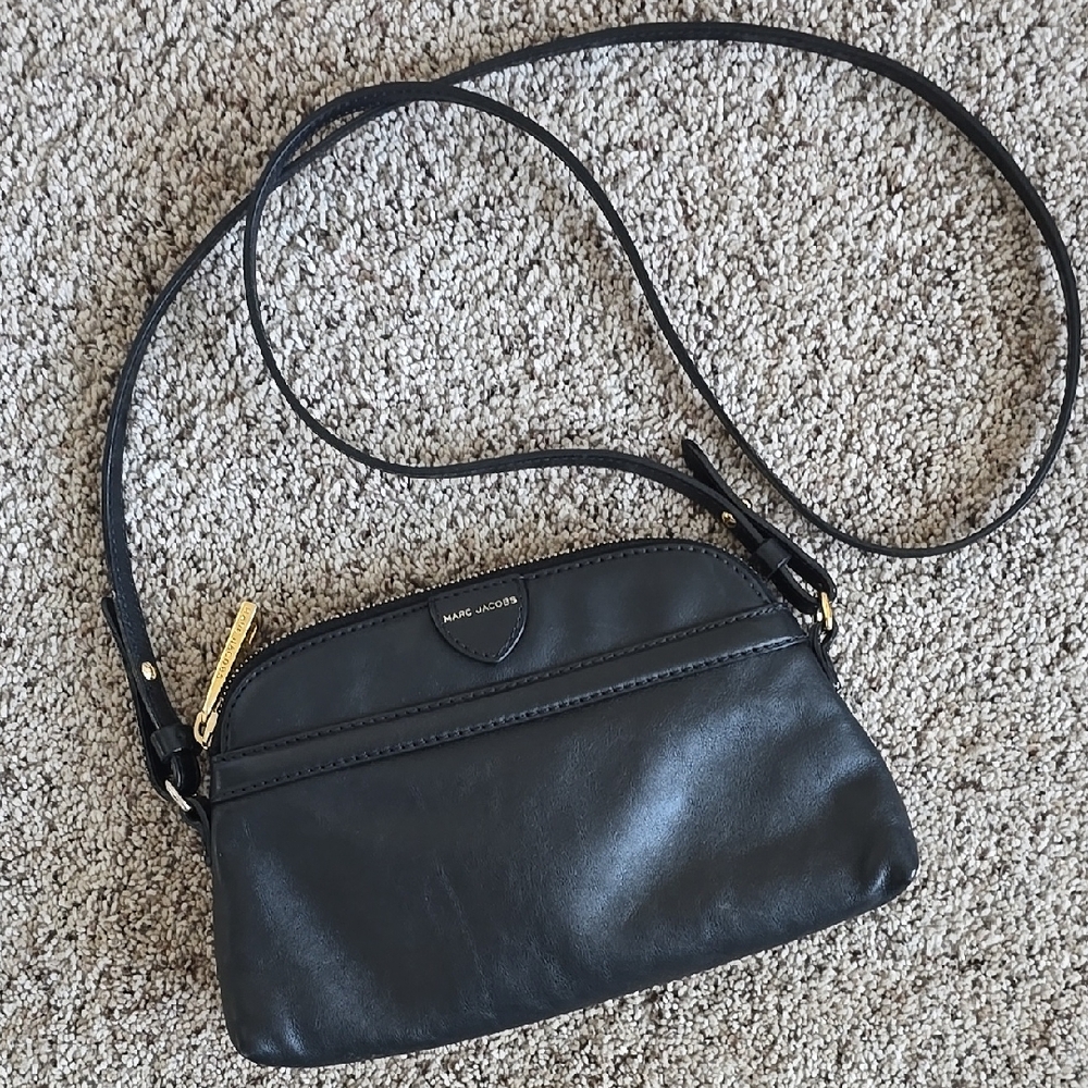 Marc Jacobs Black Crossbody Bag with Long Strap and Zipper Closure